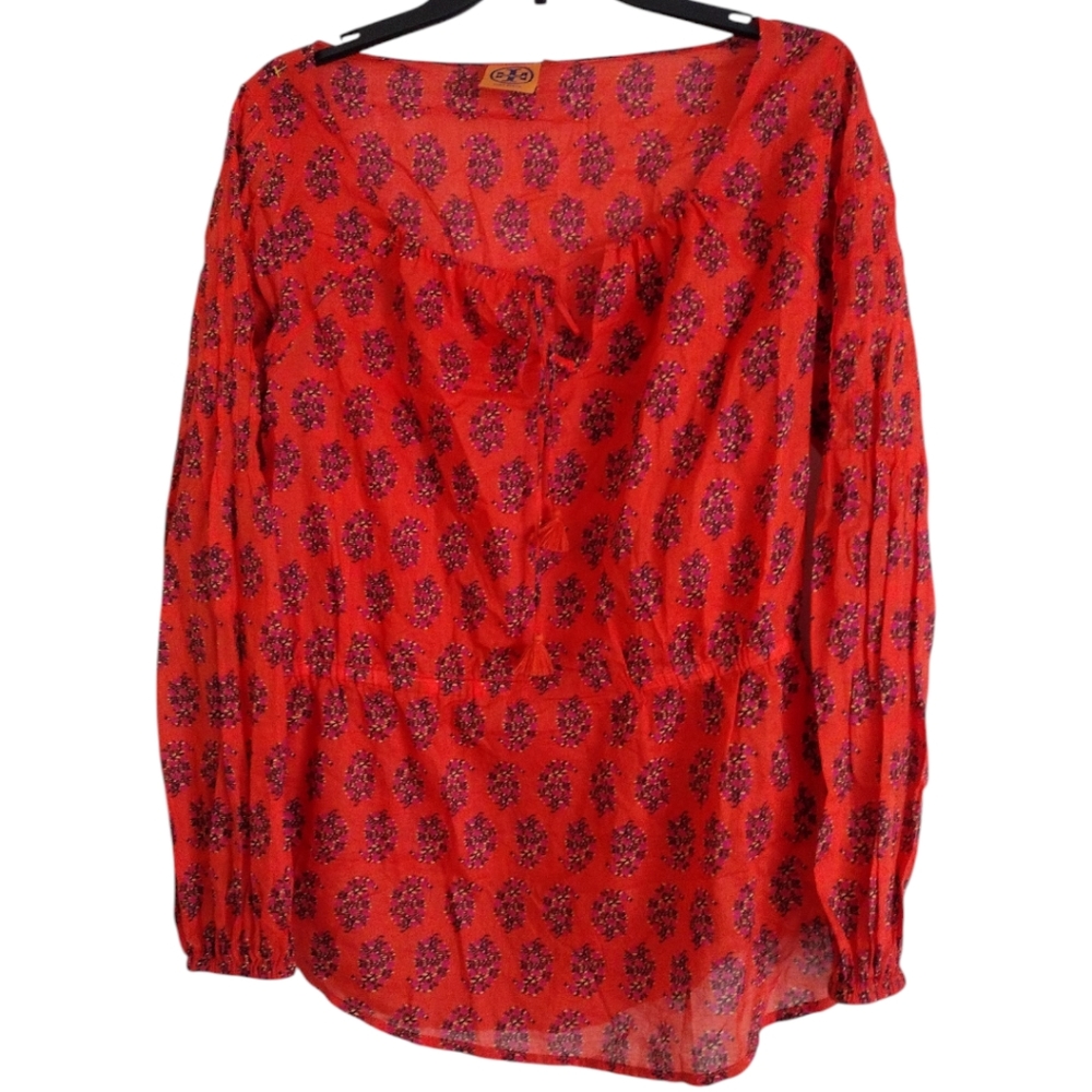 Tory Burch Evelina floral tunic style top 100% cotton, orange purple size 8